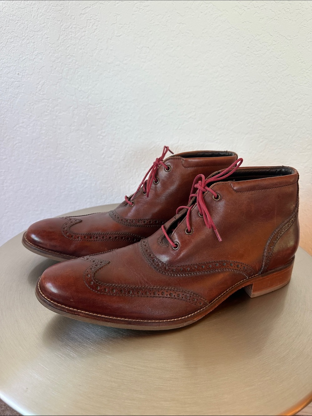 Cole Haan Brown Leather Chukka Wingtip Boots with Red Laces Sz 12